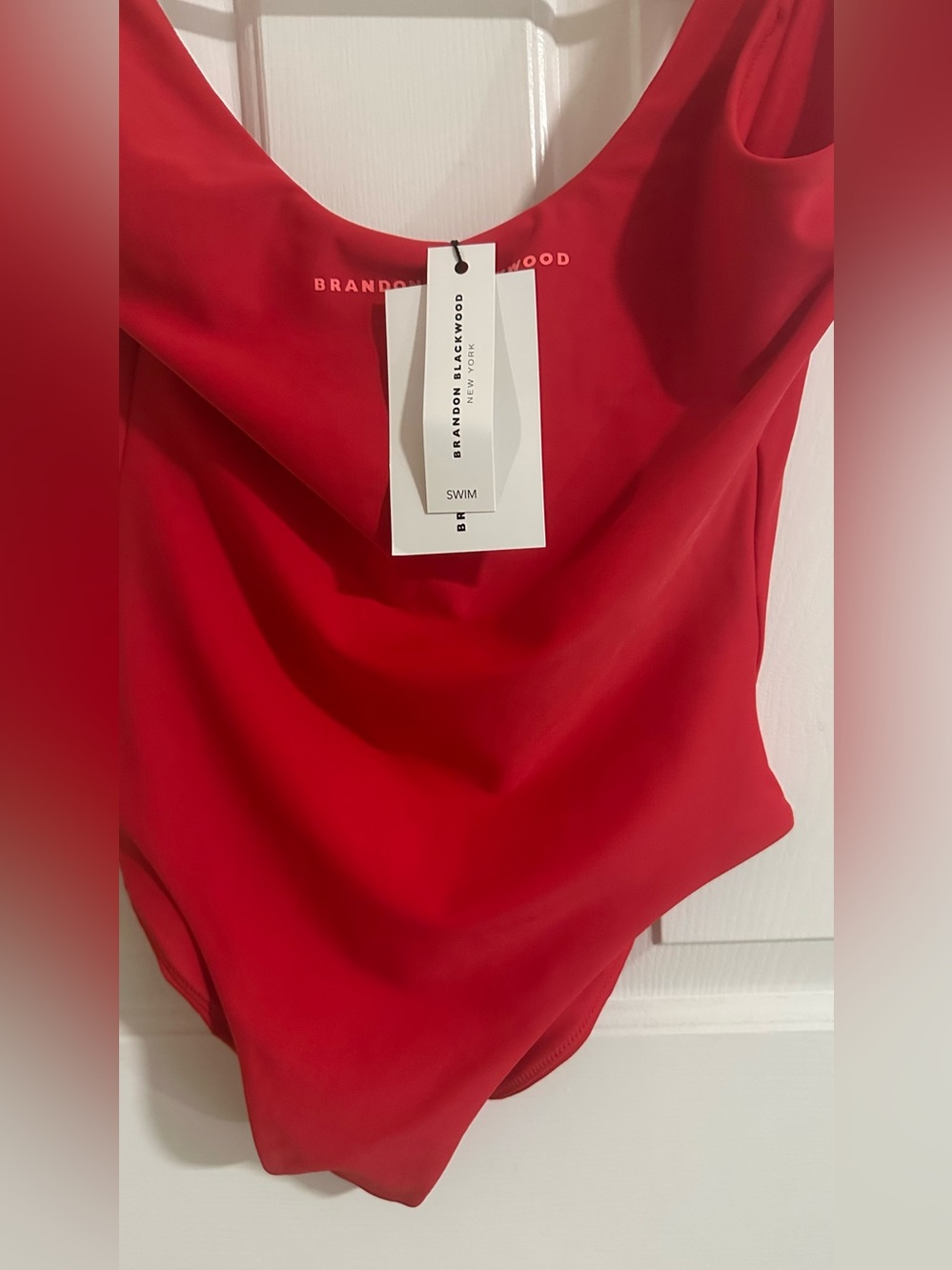 Brandon Blackwood Vibrant Red Swimsuit with Cowl Neck